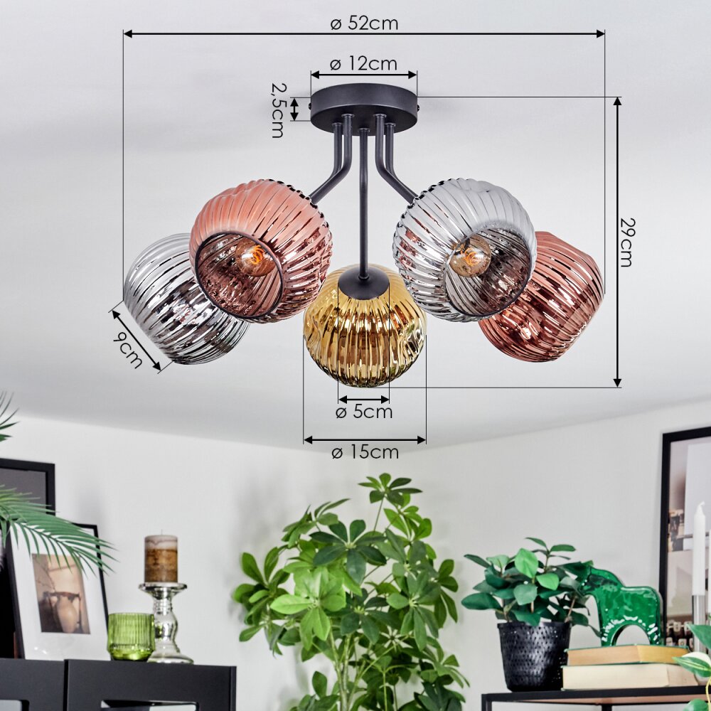 Ripoll Plafoniera, Lampada a sfera Cromo, Oro, Ramato, Grigio fumo, 5-Luci