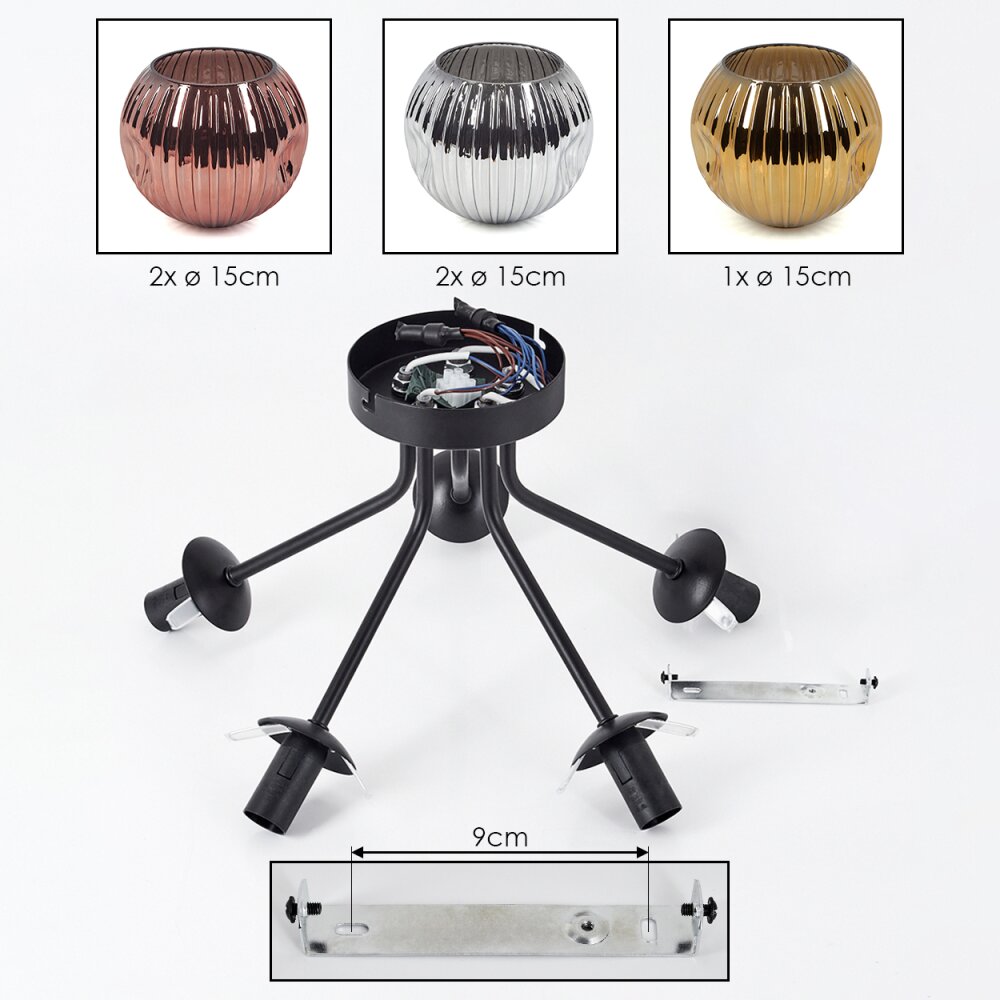Ripoll Plafoniera, Lampada a sfera Cromo, Oro, Ramato, Grigio fumo, 5-Luci
