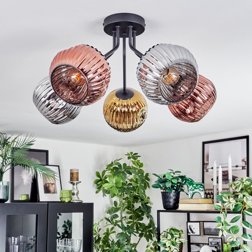 Ripoll Plafoniera, Lampada a sfera Cromo, Oro, Ramato, Grigio fumo, 5-Luci