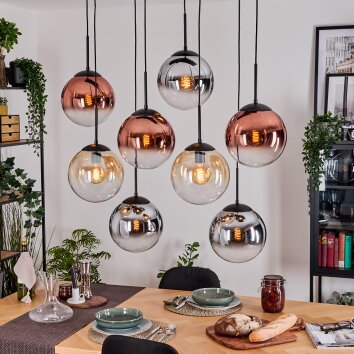 Gastor Lampadario a sospensione, Lampada a sfera, Lampada a sospensione Ambrato, Cromo, Chiaro, Ramato, Grigio fumo, 8-Luci