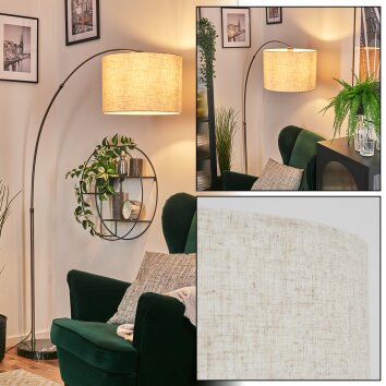 Bassagoda Lampada da terra, Lampade ad arco Nichel opaco, Nero, 1-Luce, Paralume in tessuto