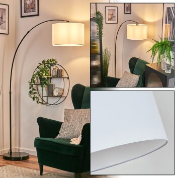 Soungou Lampada da terra, Lampade ad arco Cromo, Nero, 1-Luce, Paralume in tessuto