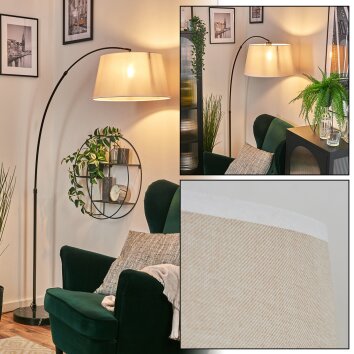 Bassagoda Lampada da terra, Lampade ad arco Cromo, Nero, 1-Luce, Paralume in tessuto