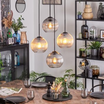 Koyoto Lampadario a sospensione, Lampada a sfera, Lampada a sospensione a cluster Ambrato, Chiaro, Grigio fumo, 4-Luci