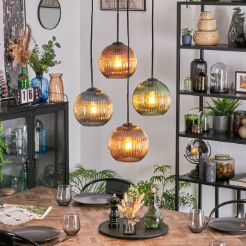 Koyoto Lampadario a sospensione, Lampada a sfera, Lampada a sospensione a cluster Blu, Verde, Ramato, 4-Luci