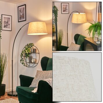 Bassagoda Lampada da terra, Lampade ad arco Cromo, Nero, 1-Luce, Paralume in tessuto