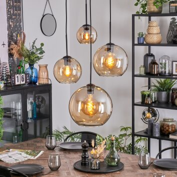 Koyoto Lampadario a sospensione, Lampada a sfera, Lampada a sospensione a cluster Ambrato, 4-Luci