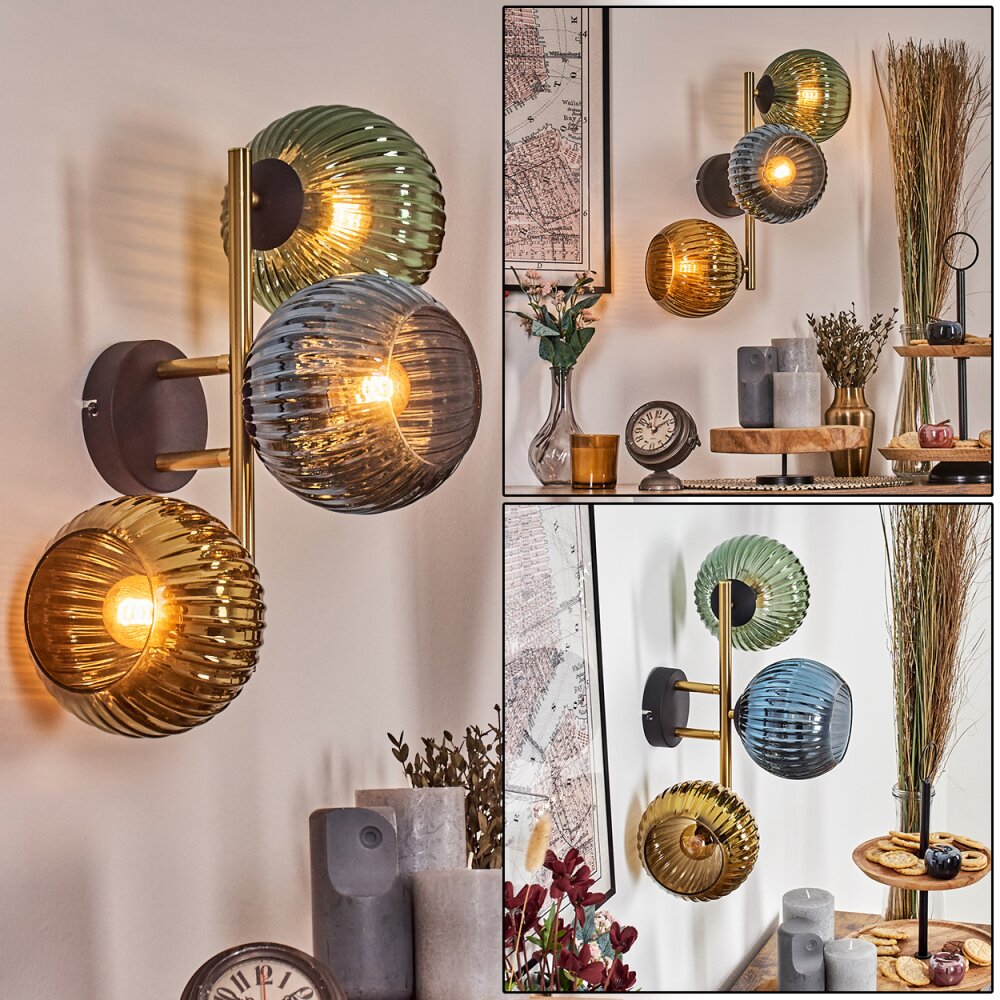 Koyoto Lampada a sfera, Applique Oro, Nero, 3-Luci main product photo