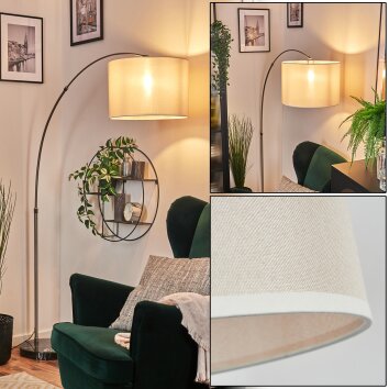 Bassagoda Lampada da terra, Lampade ad arco Nichel opaco, Nero, 1-Luce, Paralume in tessuto
