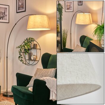 Bassagoda Lampada da terra, Lampade ad arco Nichel opaco, Nero, 1-Luce, Paralume in tessuto