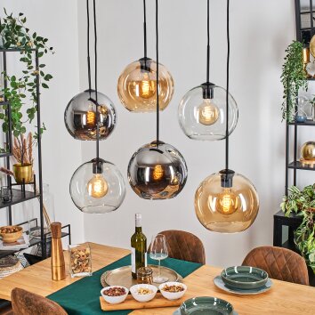 Koyoto Lampadario a sospensione, Lampada a sfera, Lampada a sospensione Ambrato, Cromo, Chiaro, Grigio fumo, 6-Luci