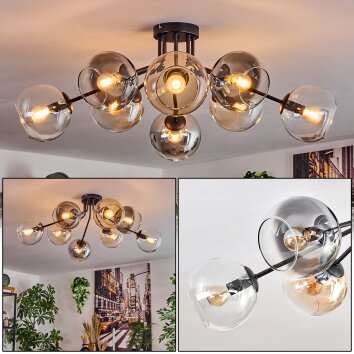 Koyoto Plafoniera, Lampada a sfera 85 cm Ambrato, Chiaro, Grigio fumo, 8-Luci