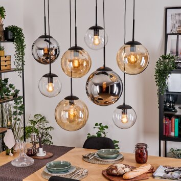 Gastor Lampadario a sospensione, Lampada a sfera, Lampada a sospensione Ambrato, Cromo, Chiaro, Grigio fumo, 8-Luci