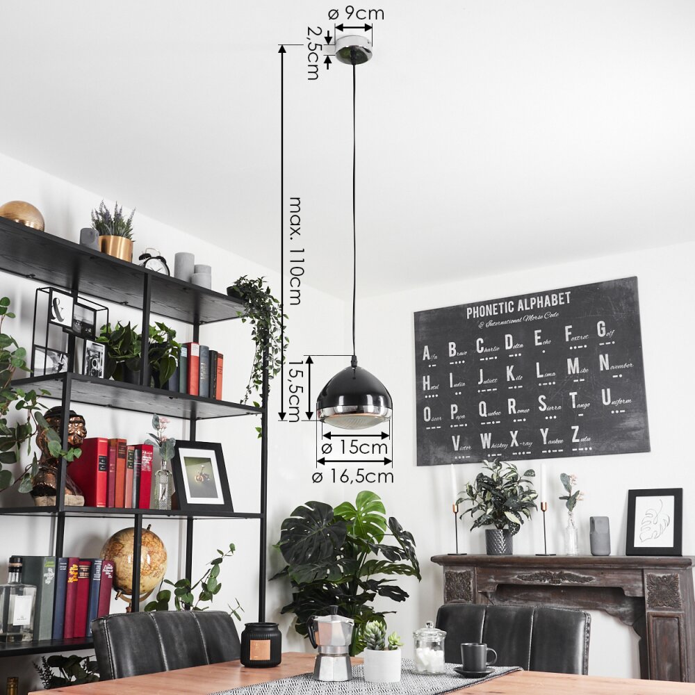 Foverup Lampadario a sospensione Cromo, Nero, 1-Luce