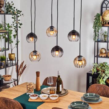 Koyoto Lampadario a sospensione, Lampada a sfera, Lampada a sospensione Ambrato, Chiaro, Grigio fumo, 6-Luci