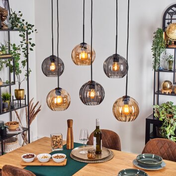 Koyoto Lampadario a sospensione, Lampada a sfera, Lampada a sospensione Ambrato, Grigio fumo, 6-Luci