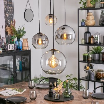 Koyoto Lampadario a sospensione, Lampada a sfera, Lampada a sospensione a cluster Ambrato, Cromo, Chiaro, Grigio fumo, 4-Luci