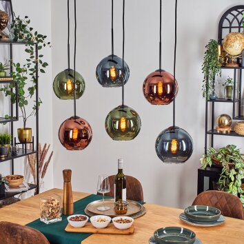 Koyoto Lampadario a sospensione, Lampada a sfera, Lampada a sospensione Blu, Verde, Ramato, 6-Luci