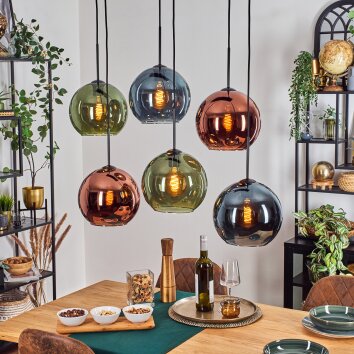 Koyoto Lampadario a sospensione, Lampada a sfera, Lampada a sospensione Blu, Verde, Ramato, 6-Luci