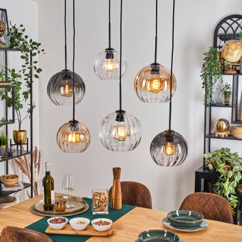 Koyoto Lampadario a sospensione, Lampada a sfera, Lampada a sospensione Ambrato, Chiaro, Grigio fumo, 6-Luci