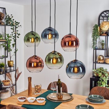 Koyoto Lampadario a sospensione, Lampada a sfera, Lampada a sospensione Blu, Verde, Chiaro, Ramato, 6-Luci