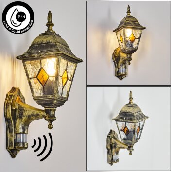 Naofe Lampada da parete per esterno, Applique Oro, Nero, 1-Luce, Sensori di movimento