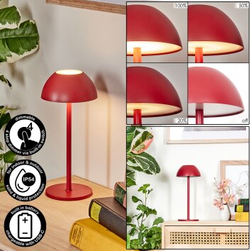 Laken Lampada da tavolo per esterno, Illuminazione bagno, Lampada da tavolo LED Rosso, 1-Luce