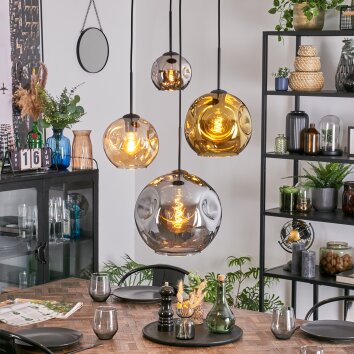 Ripoll Lampadario a sospensione, Lampada a sfera, Lampada a sospensione a cluster Ambrato, Cromo, Oro, Grigio fumo, 4-Luci