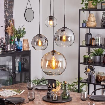 Koyoto Lampadario a sospensione, Lampada a sfera, Lampada a sospensione a cluster Ambrato, Cromo, Chiaro, Grigio fumo, 4-Luci