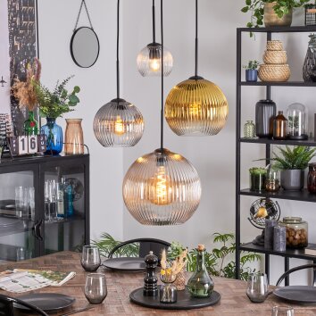 Koyoto Lampadario a sospensione, Lampada a sfera, Lampada a sospensione a cluster Ambrato, Oro, Chiaro, Grigio fumo, 4-Luci
