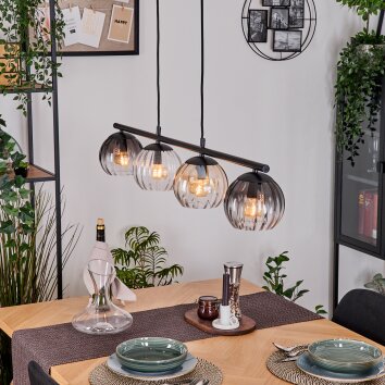 Koyoto Lampadario a sospensione, Lampada a sfera, Lampada a sospensione Ambrato, Chiaro, Grigio fumo, 4-Luci