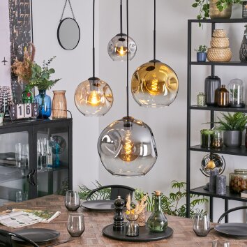 Ripoll Lampadario a sospensione, Lampada a sfera, Lampada a sospensione a cluster Ambrato, Cromo, Oro, Chiaro, Grigio fumo, 4-Luci