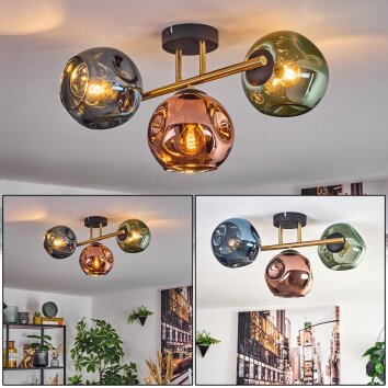 Ripoll Plafoniera, Lampada a sfera Oro, Nero, 3-Luci