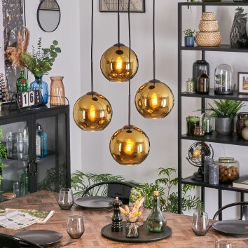 Koyoto Lampadario a sospensione, Lampada a sfera, Lampada a sospensione a cluster Oro, 4-Luci