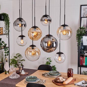 Gastor Lampadario a sospensione, Lampada a sfera, Lampada a sospensione Ambrato, Cromo, Chiaro, Grigio fumo, 8-Luci