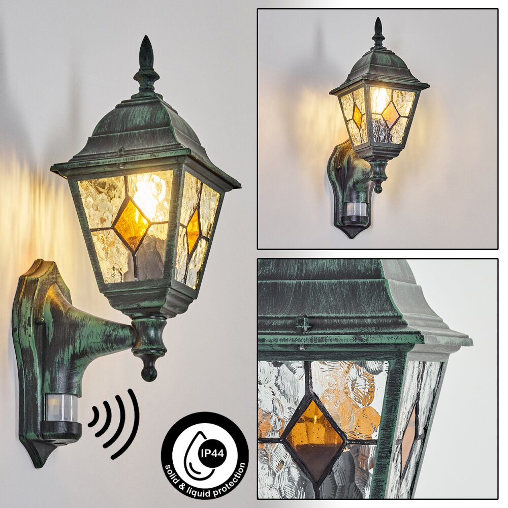 Naofe Lampada da parete per esterno, Applique Verde, Nero, 1-Luce, Sensori di movimento main product photo