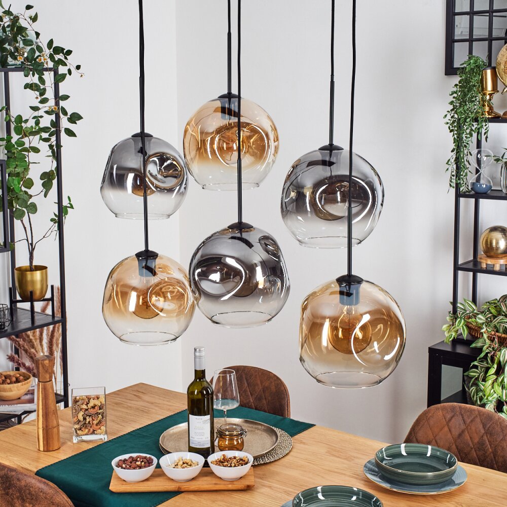 Ripoll Lampadario a sospensione, Lampada a sfera, Lampada a sospensione Ambrato, Chiaro, Grigio fumo, 6-Luci