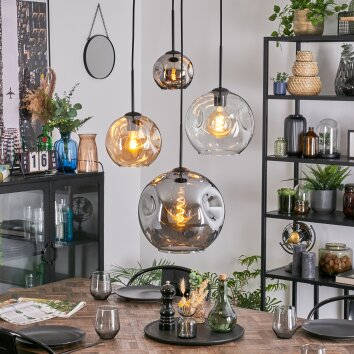 Ripoll Lampadario a sospensione, Lampada a sfera, Lampada a sospensione a cluster Ambrato, Cromo, Chiaro, Grigio fumo, 4-Luci