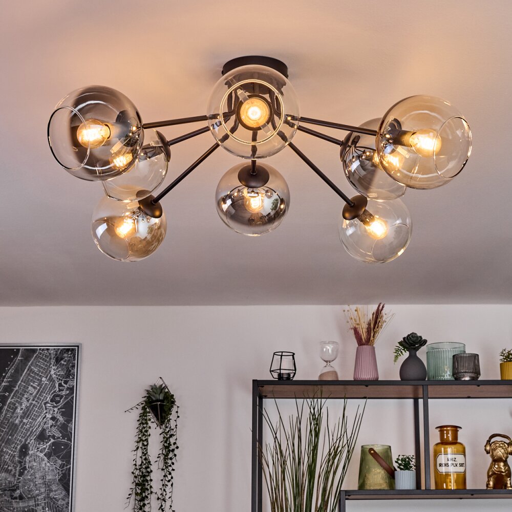 Koyoto Plafoniera, Lampada a sfera 86 cm Ambrato, Chiaro, Grigio fumo, 8-Luci