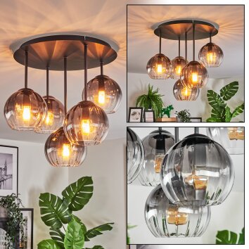 Koyoto Plafoniera, Lampada a sfera 33 cm Chiaro, Grigio fumo, 5-Luci