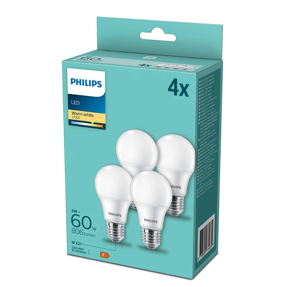 Philips LED Set di 4 x E27 9 Watt 2700 Kelvin 806 Lumen main product photo