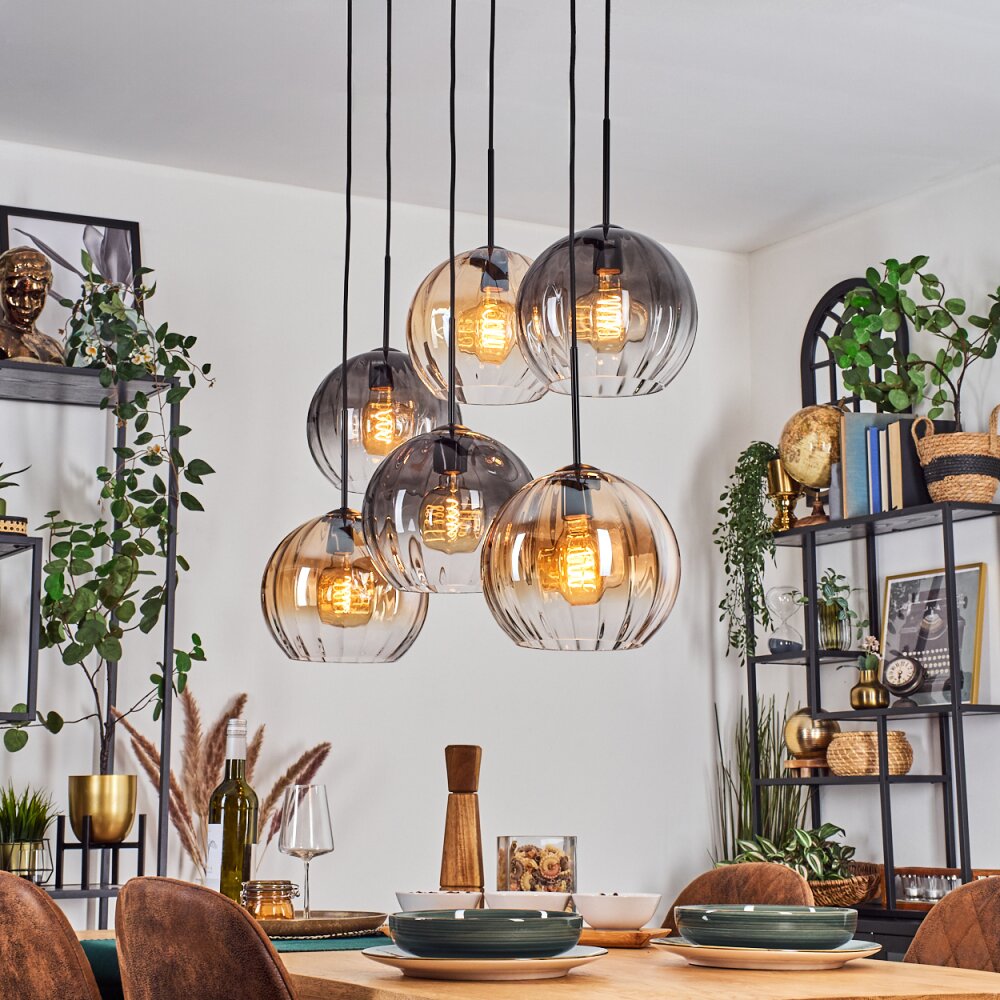Koyoto Lampadario a sospensione, Lampada a sfera, Lampada a sospensione Ambrato, Chiaro, Grigio fumo, 6-Luci
