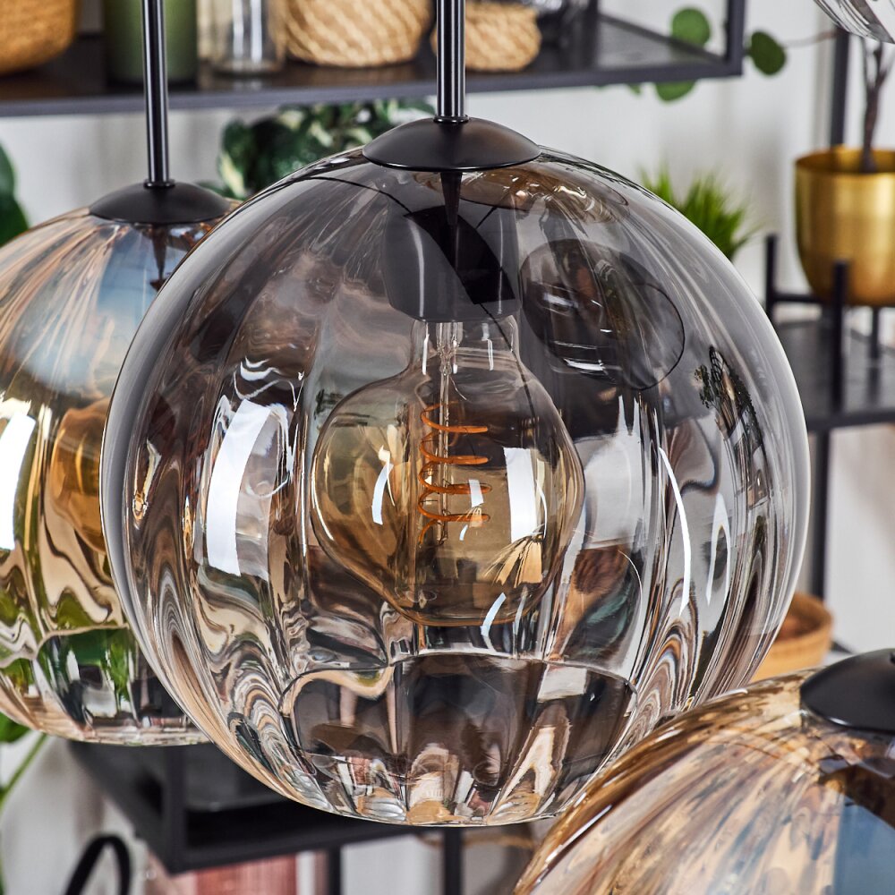 Koyoto Lampadario a sospensione, Lampada a sfera, Lampada a sospensione Ambrato, Chiaro, Grigio fumo, 6-Luci