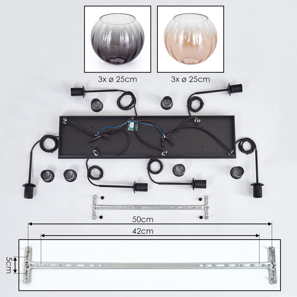 Koyoto Lampadario a sospensione, Lampada a sfera, Lampada a sospensione Ambrato, Chiaro, Grigio fumo, 6-Luci