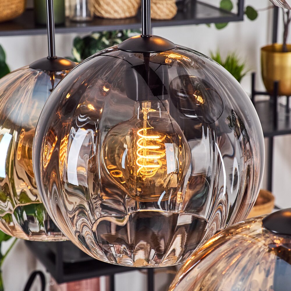 Koyoto Lampadario a sospensione, Lampada a sfera, Lampada a sospensione Ambrato, Chiaro, Grigio fumo, 6-Luci