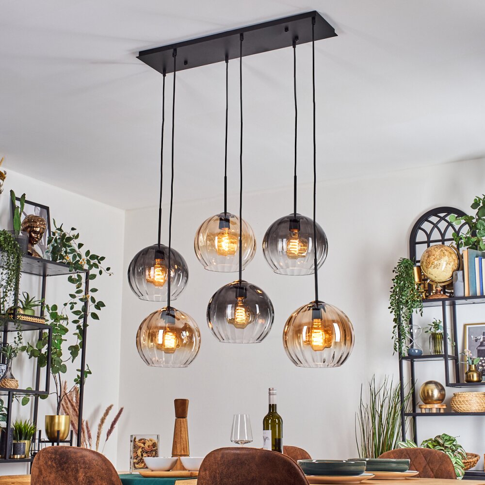 Koyoto Lampadario a sospensione, Lampada a sfera, Lampada a sospensione Ambrato, Chiaro, Grigio fumo, 6-Luci