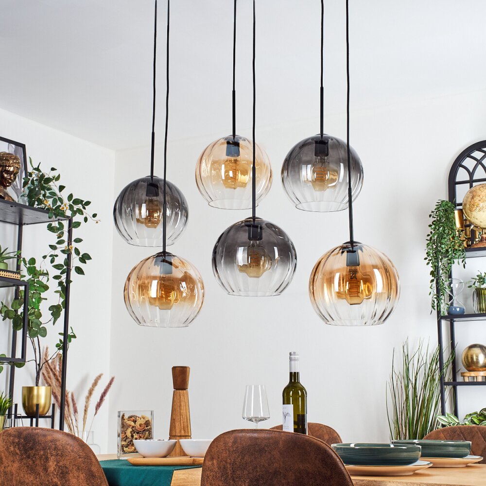 Koyoto Lampadario a sospensione, Lampada a sfera, Lampada a sospensione Ambrato, Chiaro, Grigio fumo, 6-Luci