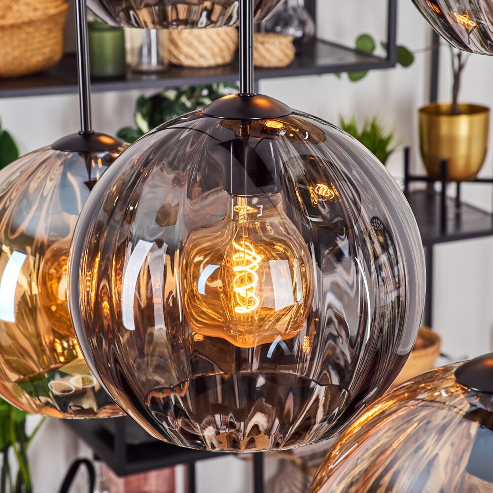 Koyoto Lampadario a sospensione, Lampada a sfera, Lampada a sospensione Ambrato, Grigio fumo, 6-Luci
