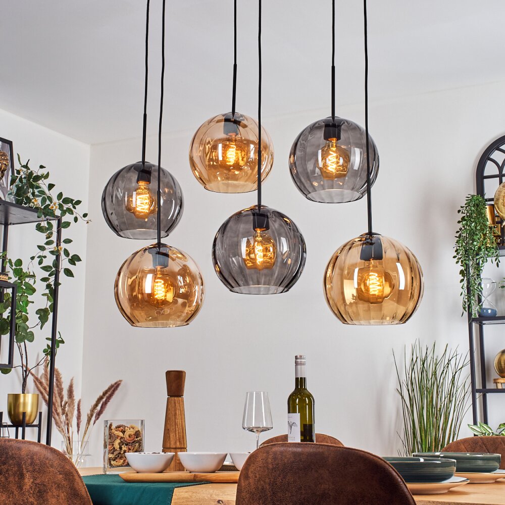 Koyoto Lampadario a sospensione, Lampada a sfera, Lampada a sospensione Ambrato, Grigio fumo, 6-Luci
