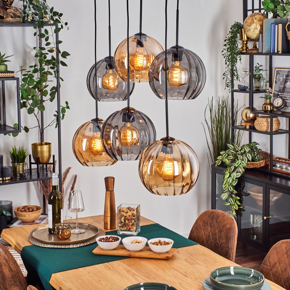 Koyoto Lampadario a sospensione, Lampada a sfera, Lampada a sospensione Ambrato, Grigio fumo, 6-Luci